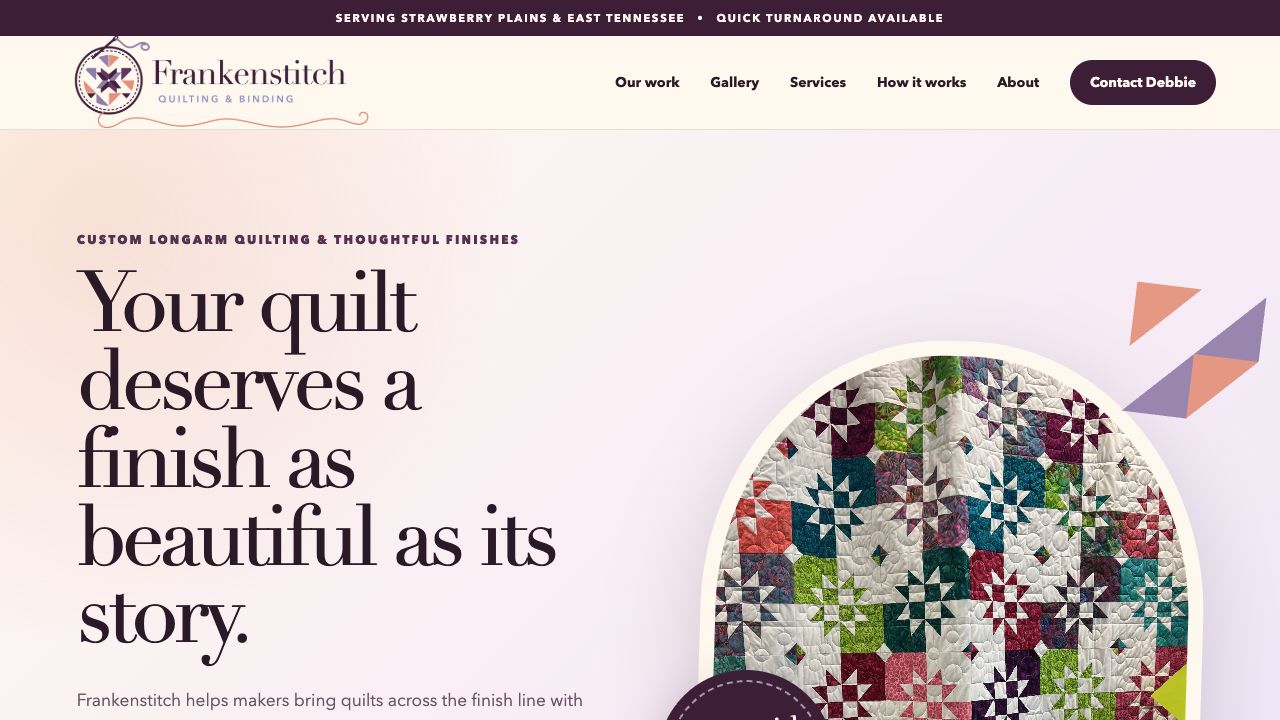 Homepage preview of Frankenstitch Quilting and Binding